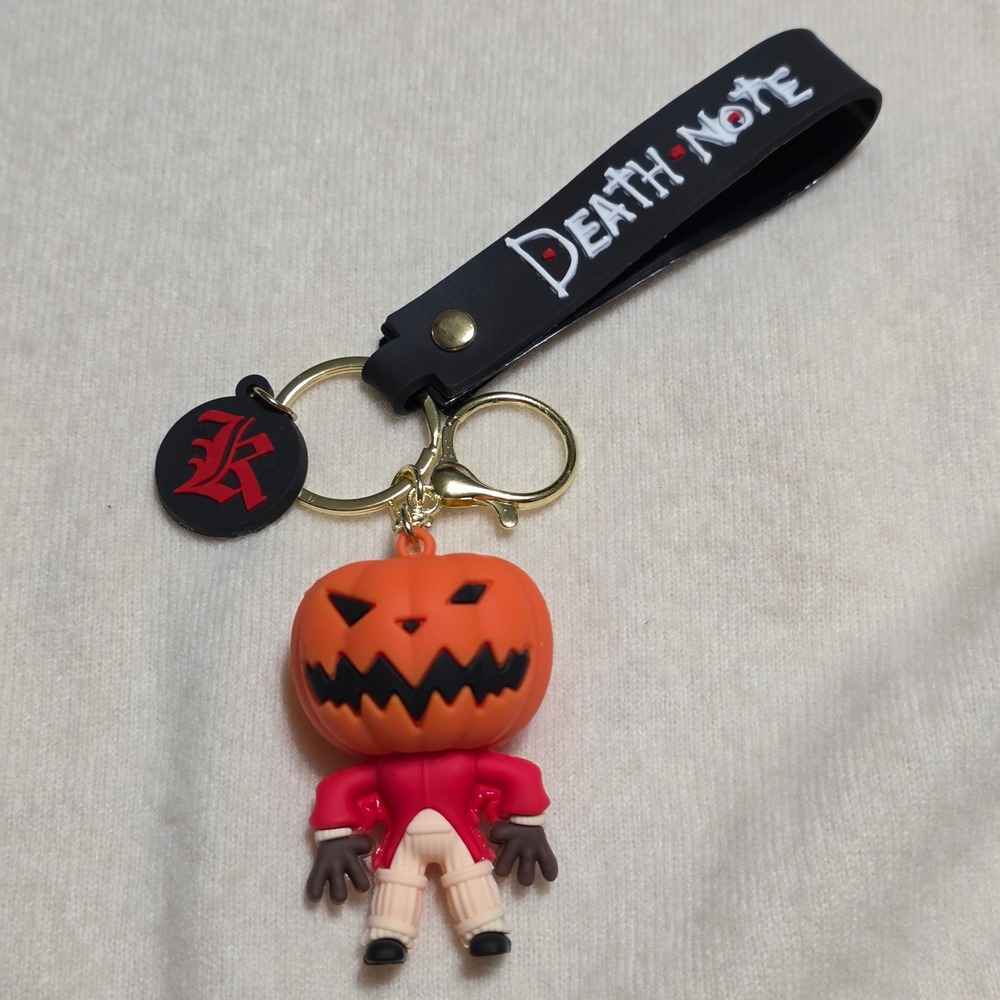 Death Note Anime Pumpkin King Keychain Black Wristlet Strap Red K Charm NEW